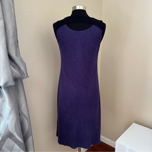 Eileen Fisher Organic Cotton Blend Open Back Colorblock Purple-Black Midi Dress - Picture 6 of 11